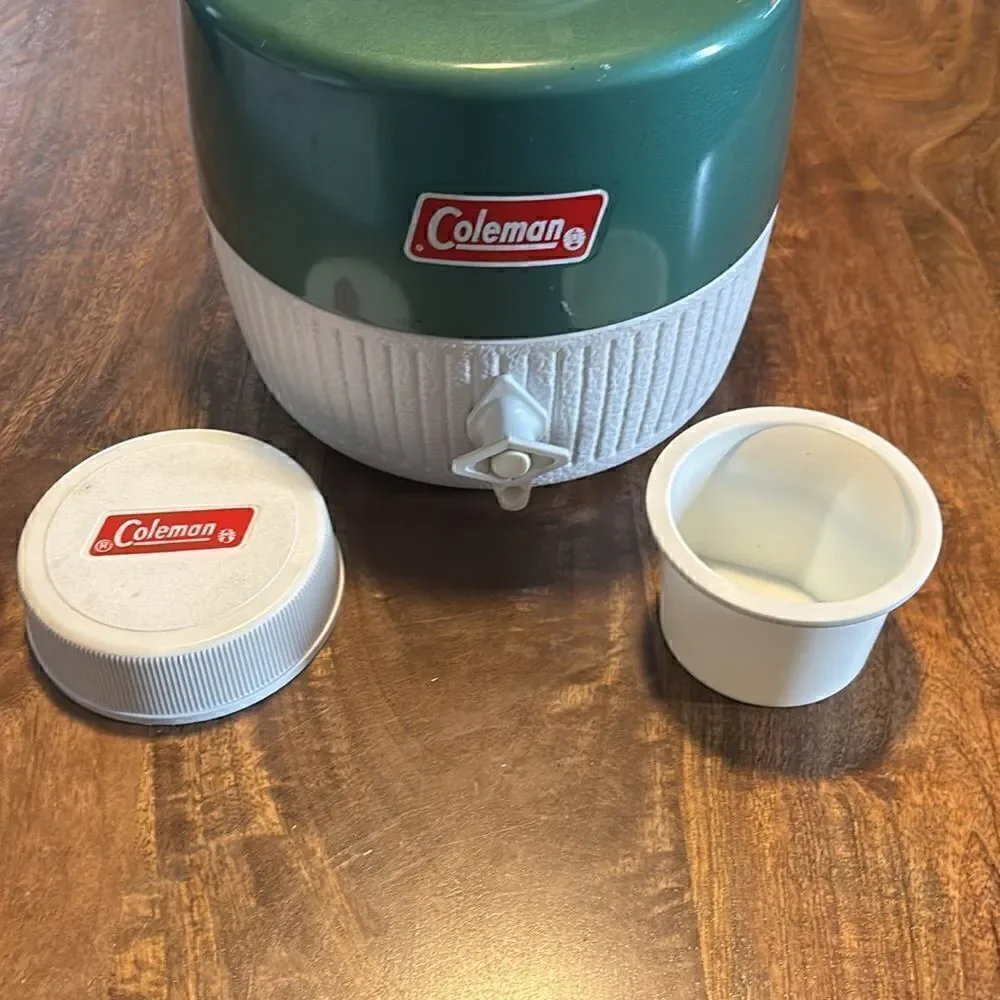 Vintage 1970’s Coleman Green 1 Gallon Water Cooler with Handle And Spigot